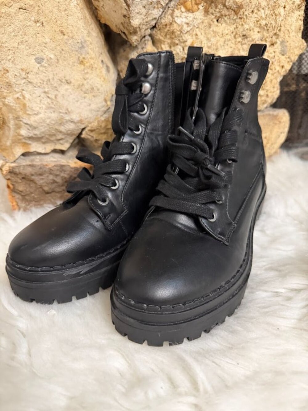 Black Combat Platform Boots Indigo Rd Size 7